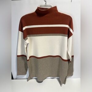 Cynthia Rowley Women's Mock Neck Color Blocked Sweater - Rust, White, and Taupe